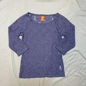 Joe Fresj Women's Purple Lace Floral Sheer 3/4 Sleeve Top Sz XS Fairy Whimsical